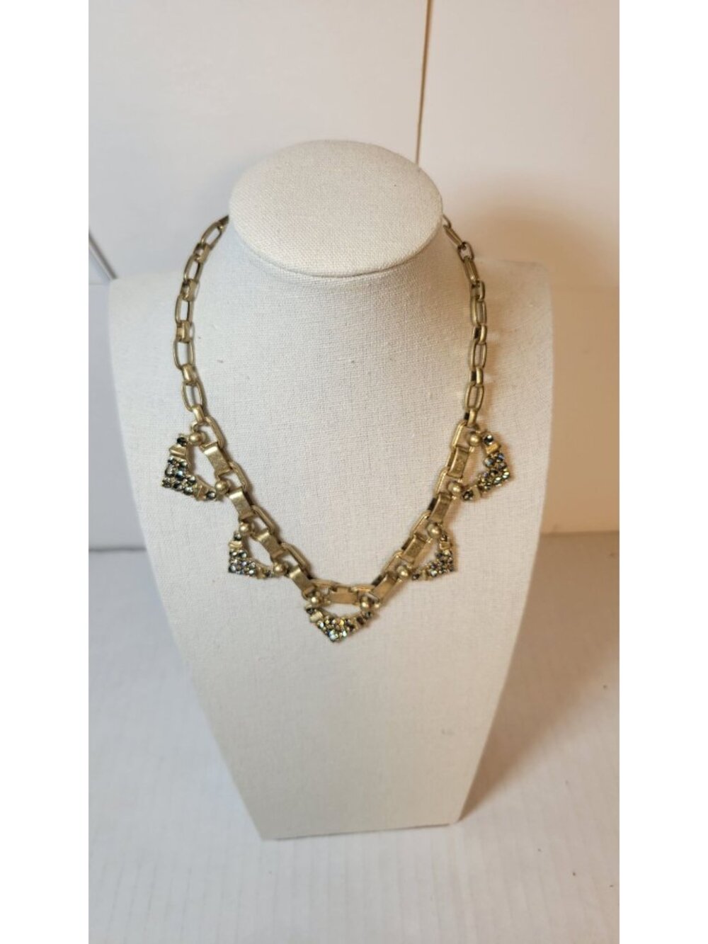 Stella & Dot Gold-Tone Rhinestone Statement Necklace With Geometric Pendants